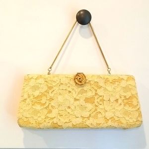 Vintage Lace Clutch Canary Yellow with Gold Clasp